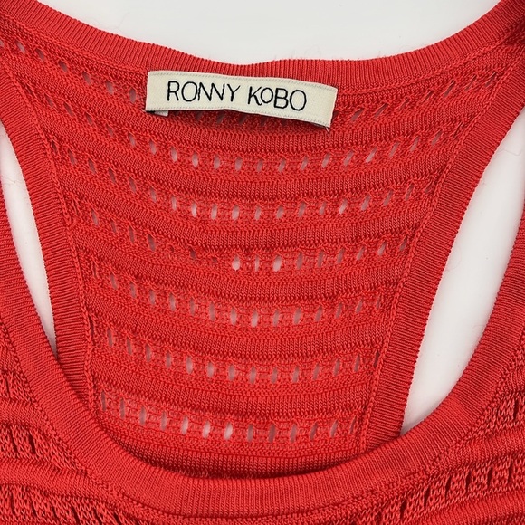 Ronny Kobo Women's Esha Coral Pointelle Knit Dress Orange Vermillion Size Medium - Picture 11 of 15